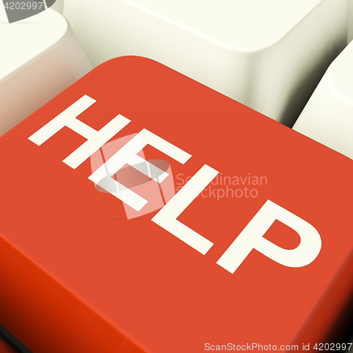 Image of Help Computer Key Showing Assistance Support And Answers