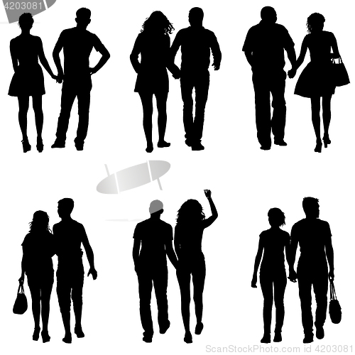 Image of Set Couples man and woman silhouettes on a white background. illustration