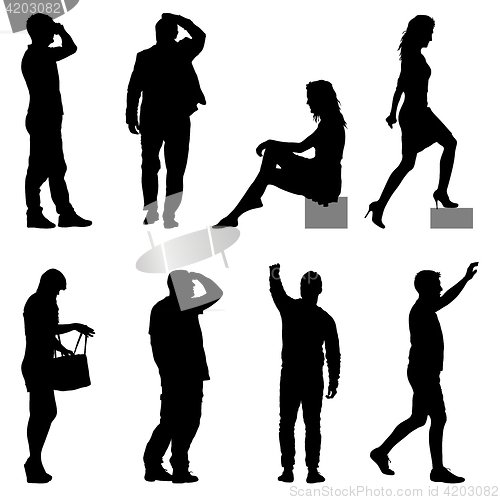 Image of Set Black silhouettes of beautiful man and woman on white background. illustration