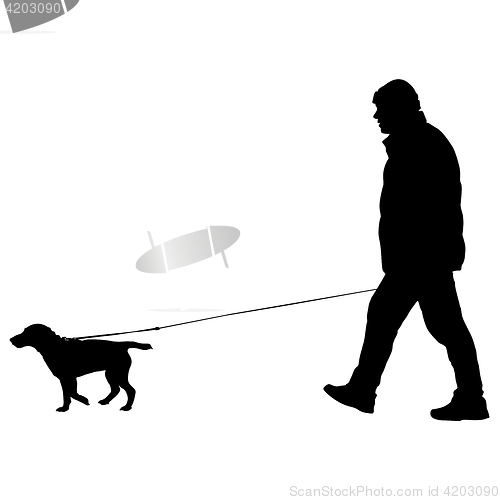 Image of Silhouette of people and dog. illustration