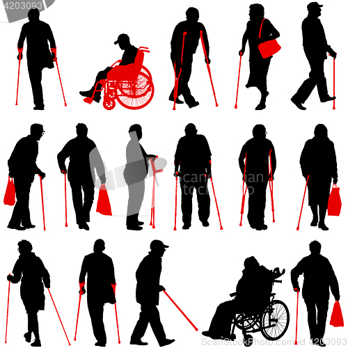 Image of Set ilhouette of disabled people on a white background. illustration