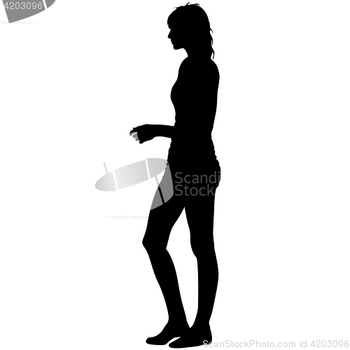 Image of Black silhouettes of beautiful woman on white background. illustration