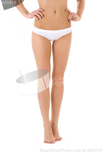 Image of healthy legs in white bikini panties