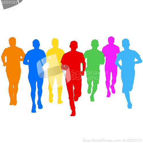 Image of Set of silhouettes. Runners on sprint, men. illustration