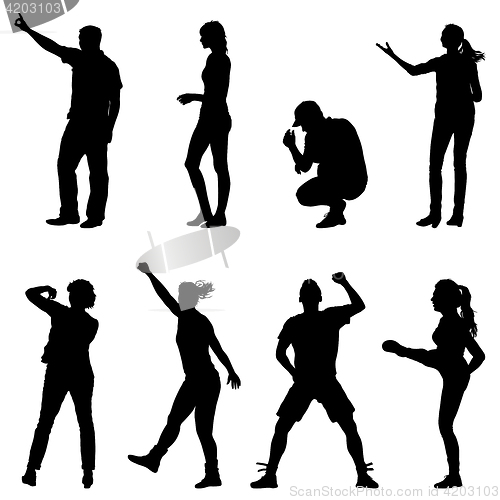Image of Black set silhouettes of beautiful man and woman on white background. illustration