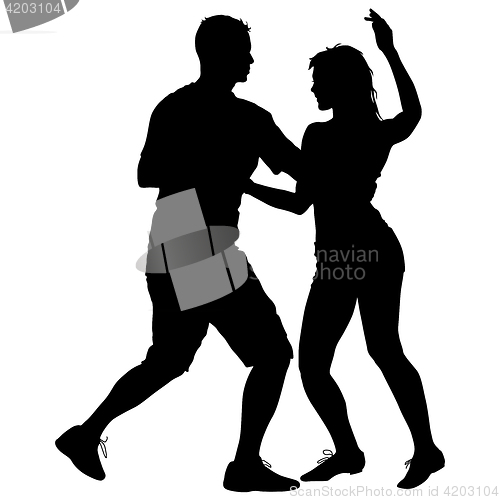 Image of Black silhouettes Dancing on white background. illustration