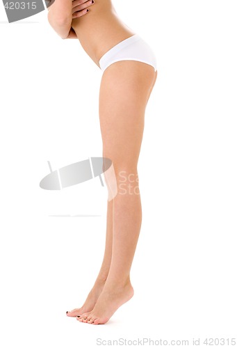 Image of healthy legs in white bikini panties