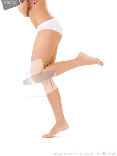 Image of healthy legs in white bikini panties