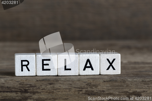 Image of Relax, written in cubes