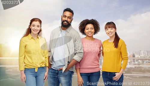 Image of international group of happy smiling people