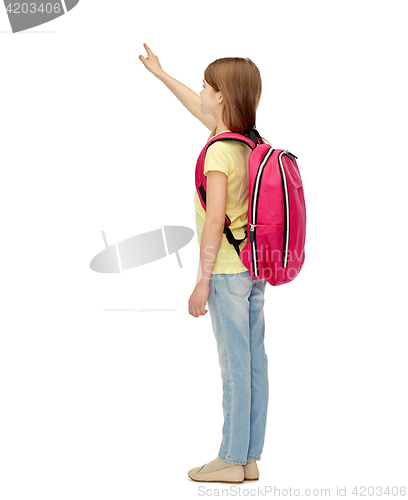 Image of little student girl with school bag from back