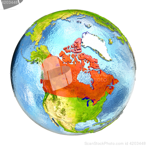 Image of Canada in red on full Earth