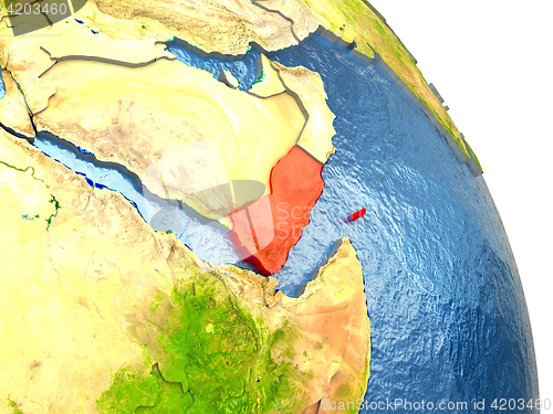 Image of Yemen on Earth in red