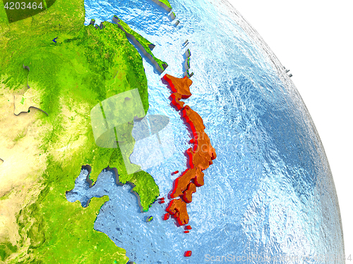 Image of Japan on Earth in red