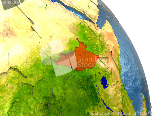 Image of South Sudan on Earth in red