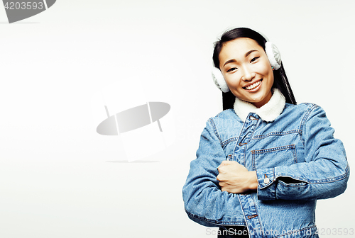 Image of young pretty asian woman posing cheerful emotional isolated on white background, lifestyle people concept 