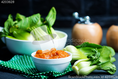 Image of pak choi with sauce