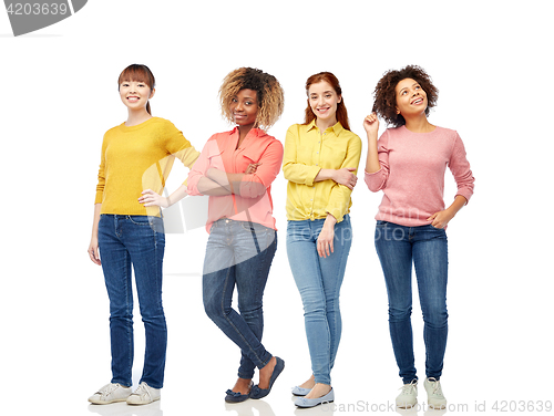 Image of happy young women over white background