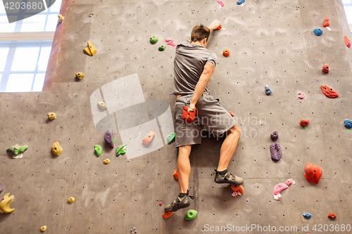 Image of young man exercising at indoor climbing gym