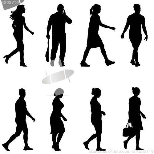 Image of Set black silhouettes of beautiful man and woman on white background. illustration