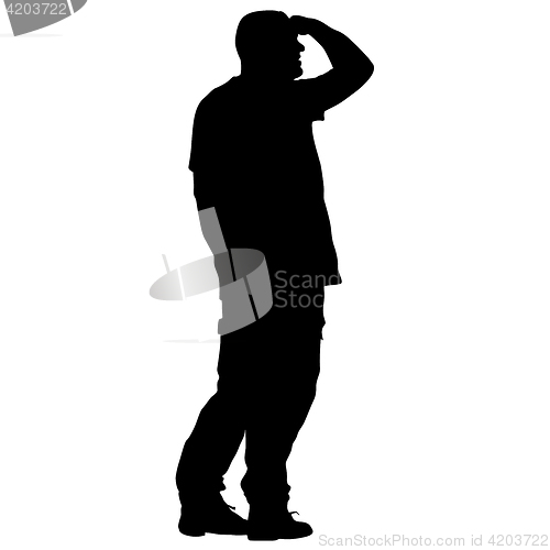 Image of Black silhouettes man with arm raised. illustration