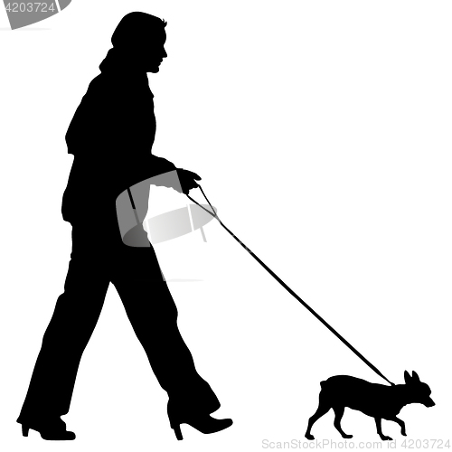 Image of Silhouette of people and dog. illustration