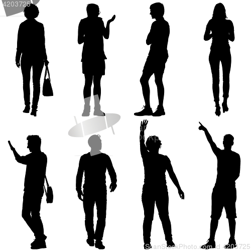 Image of Set Black silhouettes of beautiful man and woman on white background. illustration