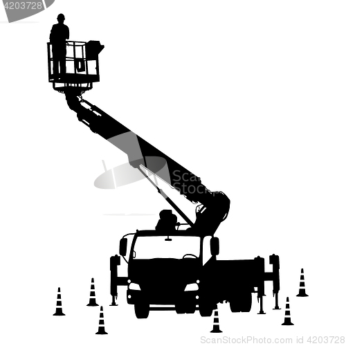 Image of Electrician, making repairs at a power pole. illustration