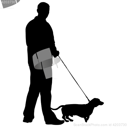 Image of Silhouette of people and dog. illustration