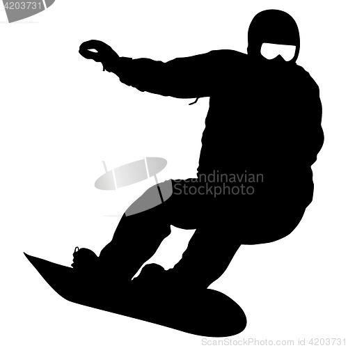 Image of Black silhouettes snowboarders on white background. illustration