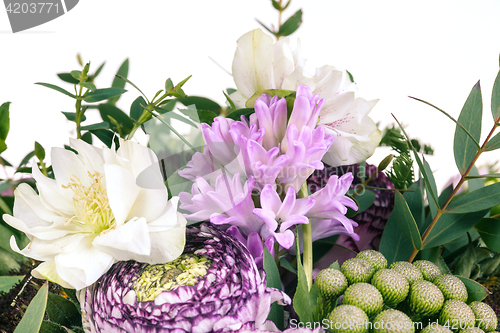 Image of Ranunkulyus bouquet of red flowers on a white background