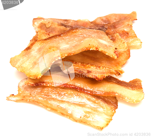 Image of cooked bacon on white