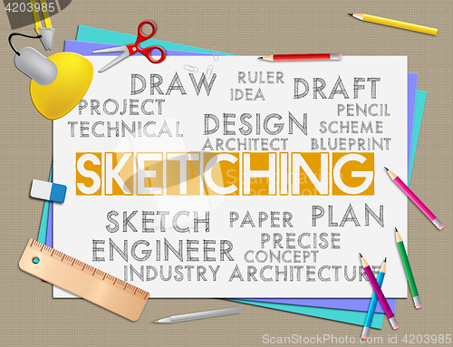 Image of Sketching word shows drawing creativity and designer