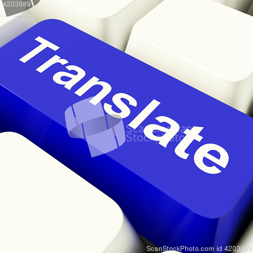 Image of Translate Computer Key In Blue Showing Online Translator