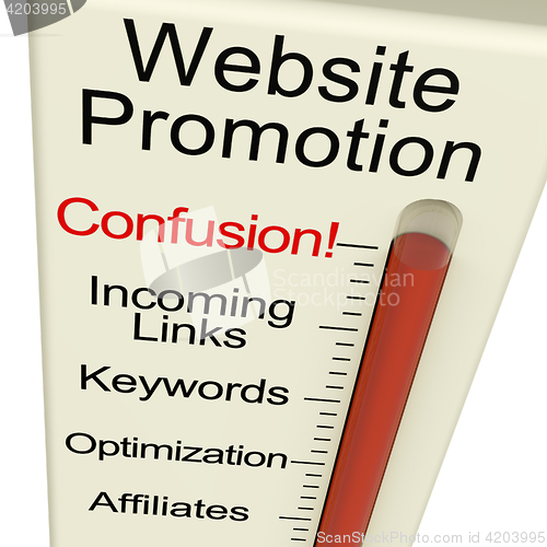 Image of Website Promotion Confusion Shows Online SEO Strategy And Develo