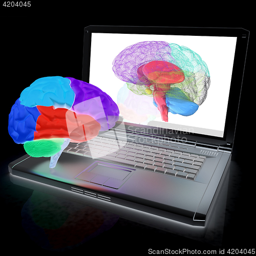 Image of creative three-dimensional model of real human brain and scan on