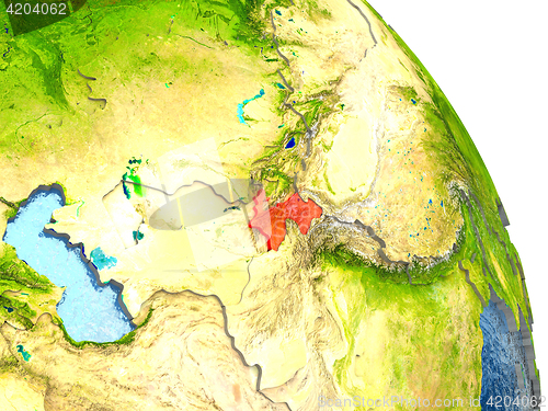 Image of Tajikistan on Earth in red