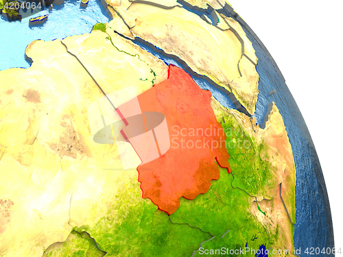 Image of Sudan on Earth in red