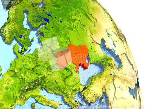 Image of Ukraine on Earth in red