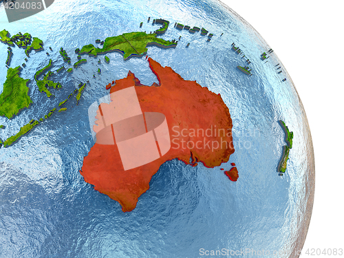 Image of Australia on Earth in red