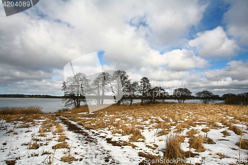 Image of View on a beautiful  lake in scandinavia in denmark 