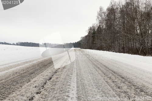 Image of winter road, close-up