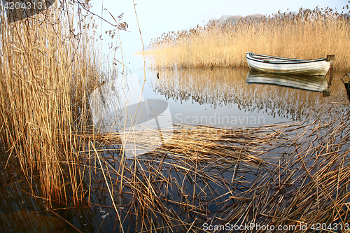 Image of View on a beautiful  lake in scandinavia in denmark 