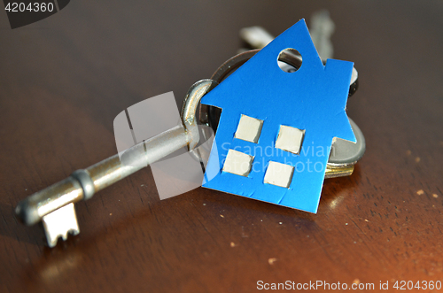 Image of Bunch of keys with house shaped cardboard 