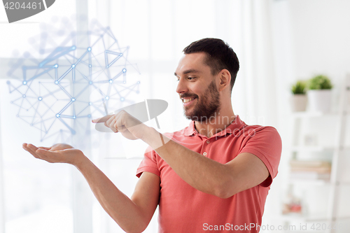 Image of man with virtual polygonal projection at home