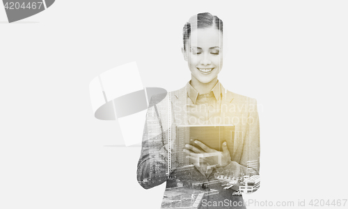 Image of smiling woman with tablet pc computer