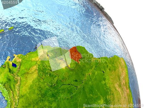 Image of Suriname on Earth in red