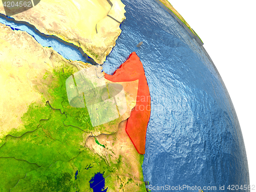 Image of Somalia on Earth in red