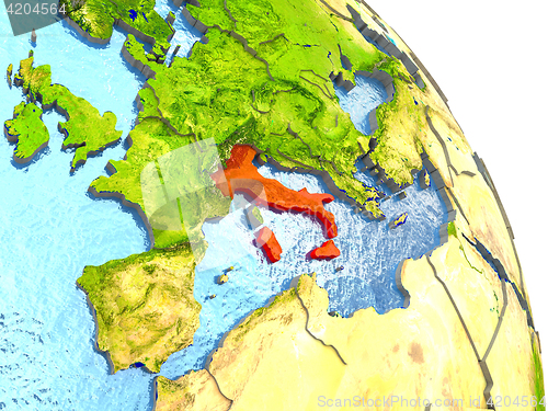 Image of Italy on Earth in red