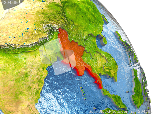 Image of Myanmar on Earth in red